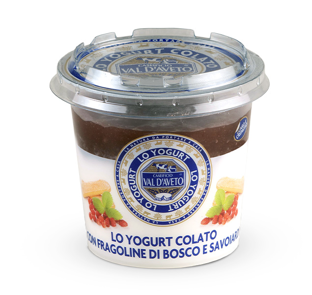 yogurt colato con fragoline di bosco e savoiardi Caseificio Val d'Aveto