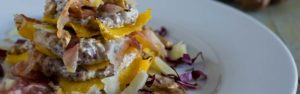 Millefoglie di polenta con crema di radicchio rosso speck e San Ste parallasse