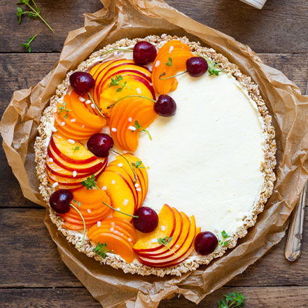 CROSTATA CON CONFETTURA DI LAMPONI E BAVARESE ALLO YOGURT AL MANGO sm