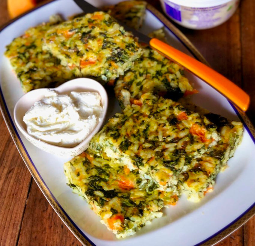 TORTINO DI RISO SPINACI E ZUCCA CON PRESCINSOA bg