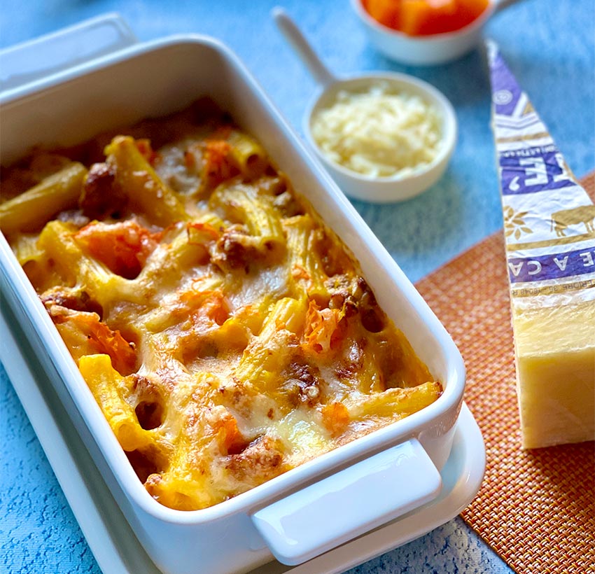 PASTA AL FORNO CON ZUCCA SALSICCIA E SAN STE bg