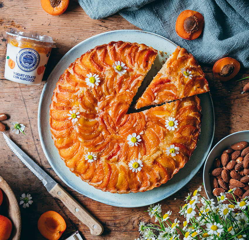 Torta con Yogurt Colato con albicocche e mandorle