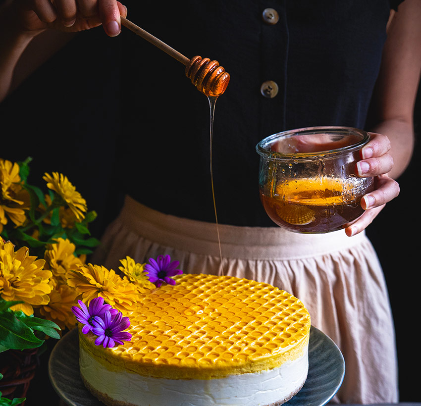 cheesecake alveare con miele e yogurt bianco al naturale