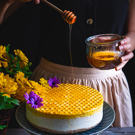 cheesecake alveare con miele e yogurt bianco al naturale