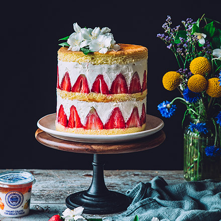 Torta di fragole con yogurt colato con miele