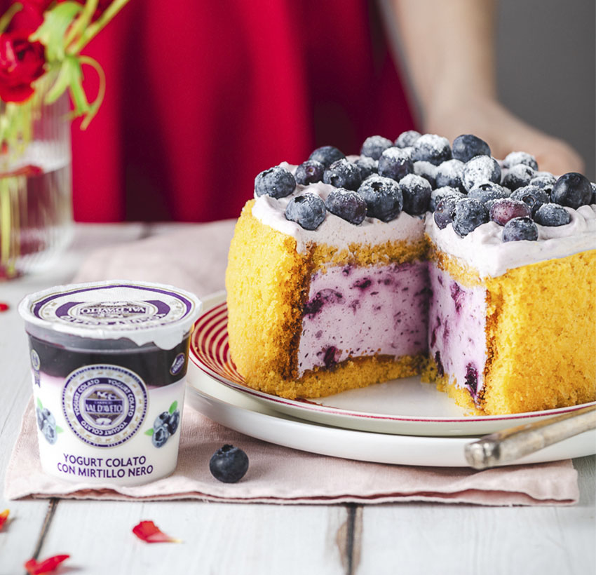 Charlotte ripiena di yogurt e mirtilli
