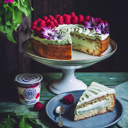 Torta lamponi pistacchio